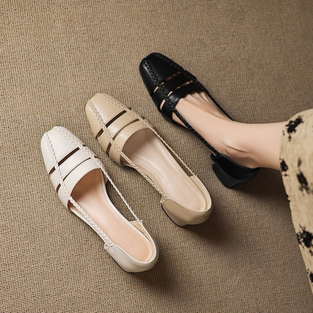 Square Toe Shallow Hollow Casual Closed Toe Sandals