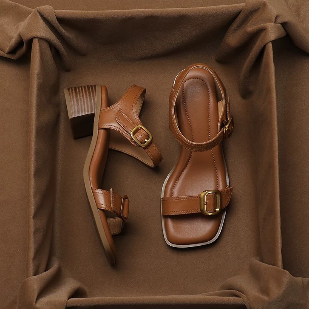 Strapless Chunky-heeled Leather Platform Sandals