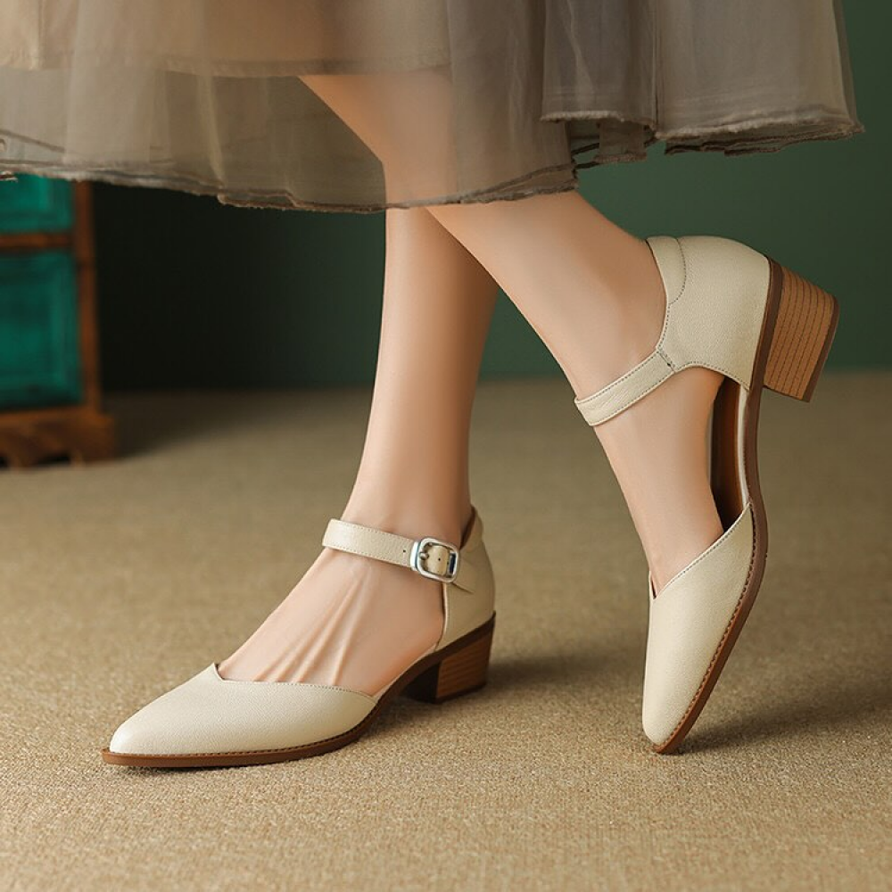 Nude Closed-toe Block-heeled Sandals
