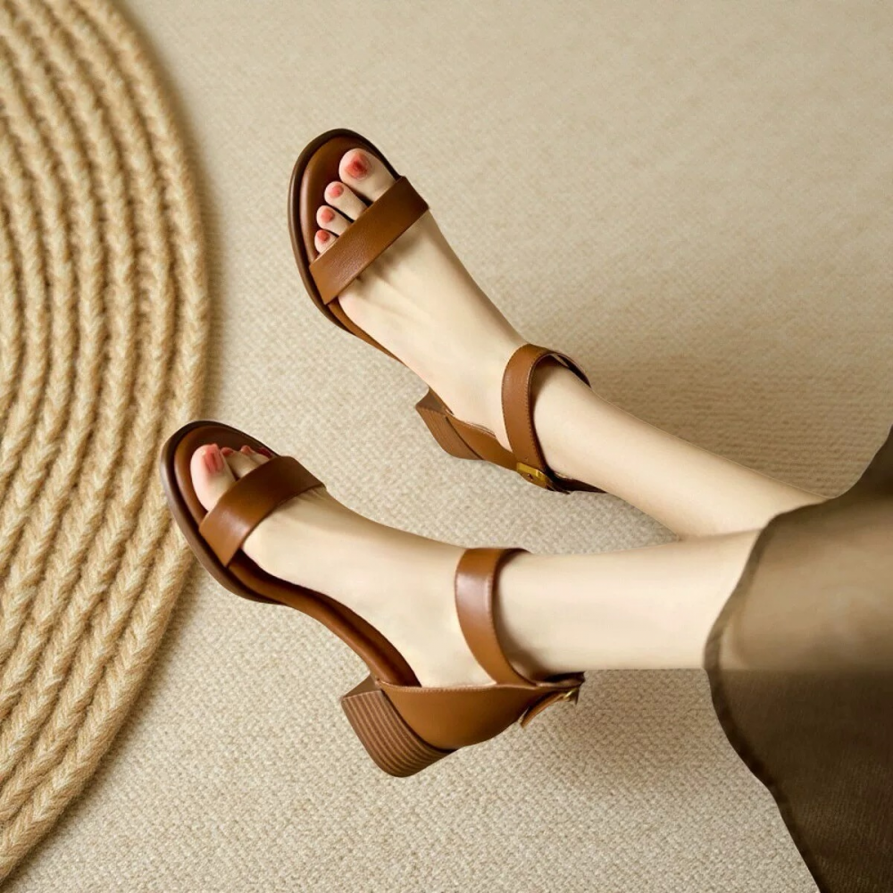 Block Heel Zipper Retro Sandals