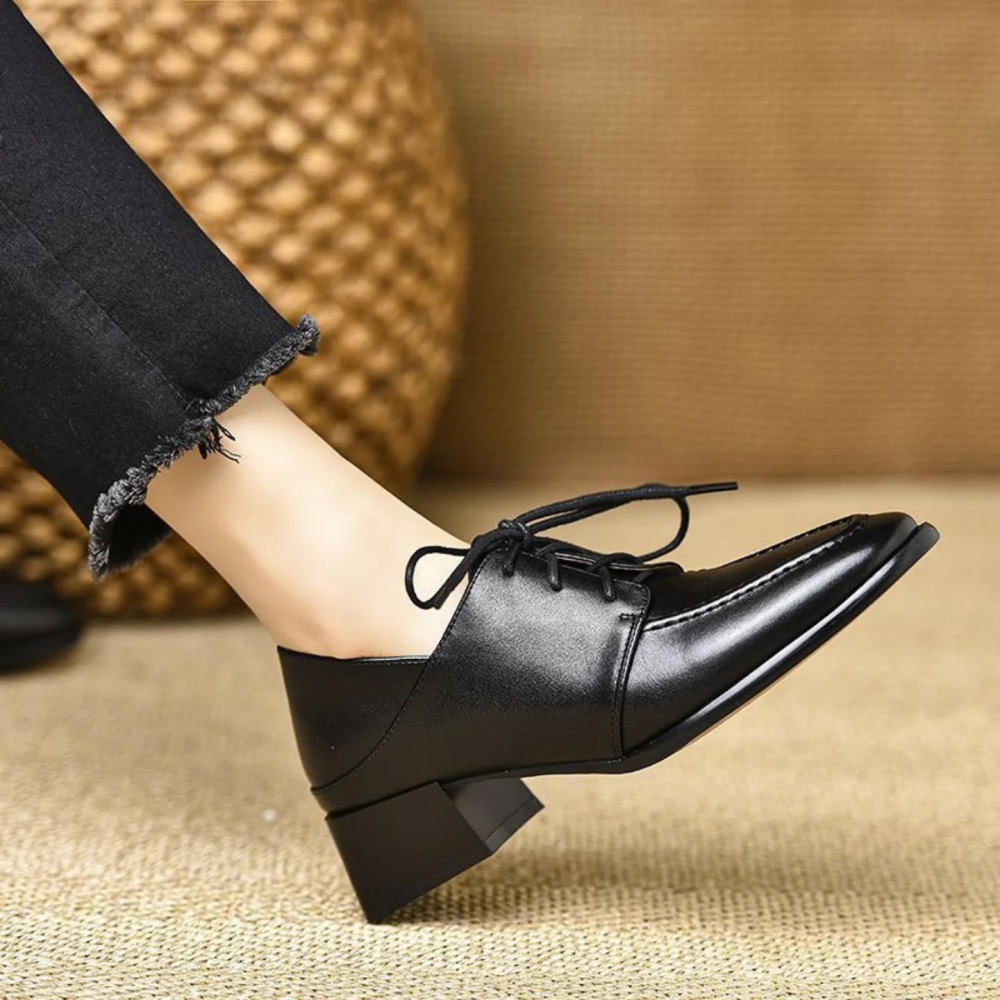Soft Leather Square Toe Chunky Heels