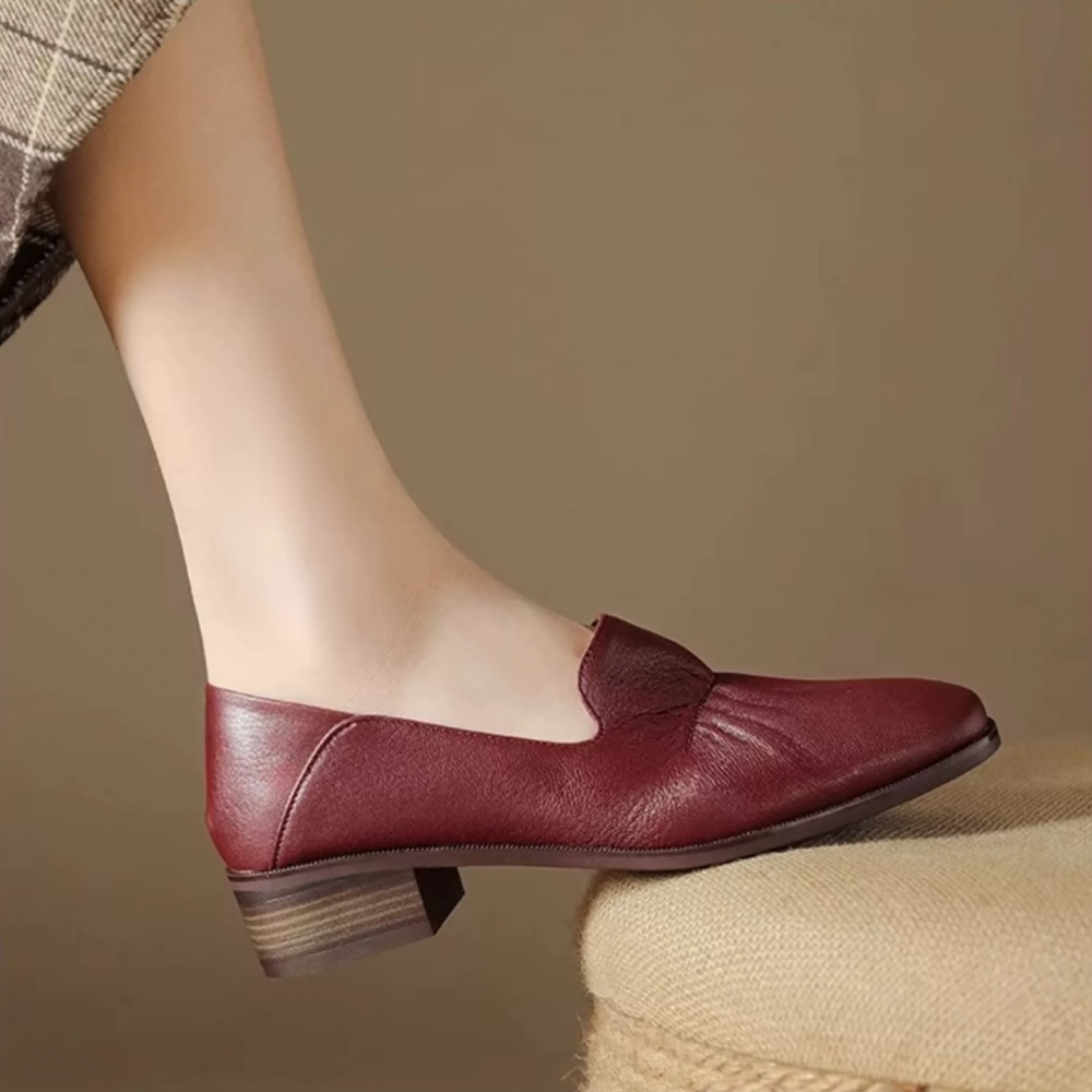 Genuine Leather Elegant Retro Soft Leather Low Heel Shoes