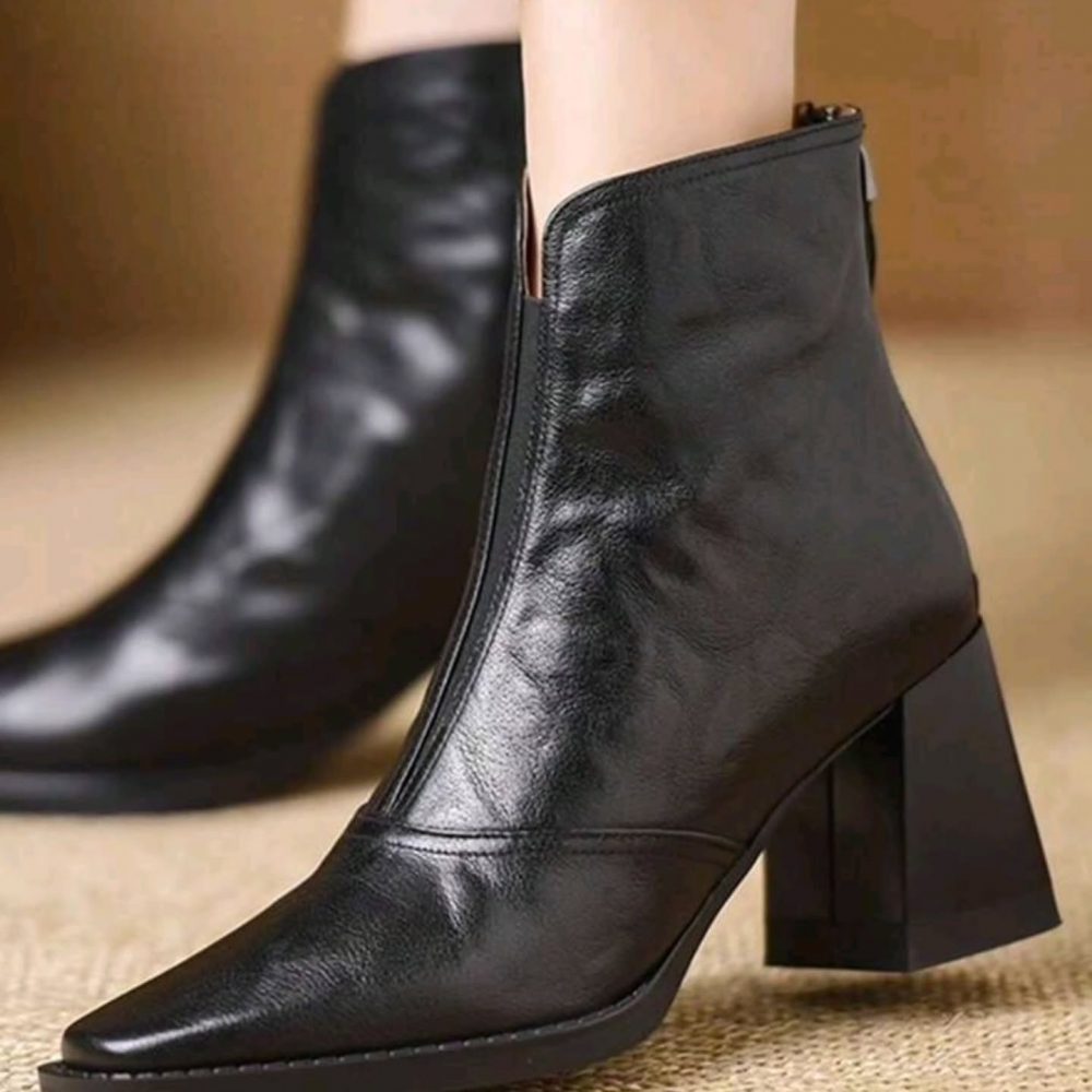 Retro Pointed Toe Chunky Heel Ankle Boots