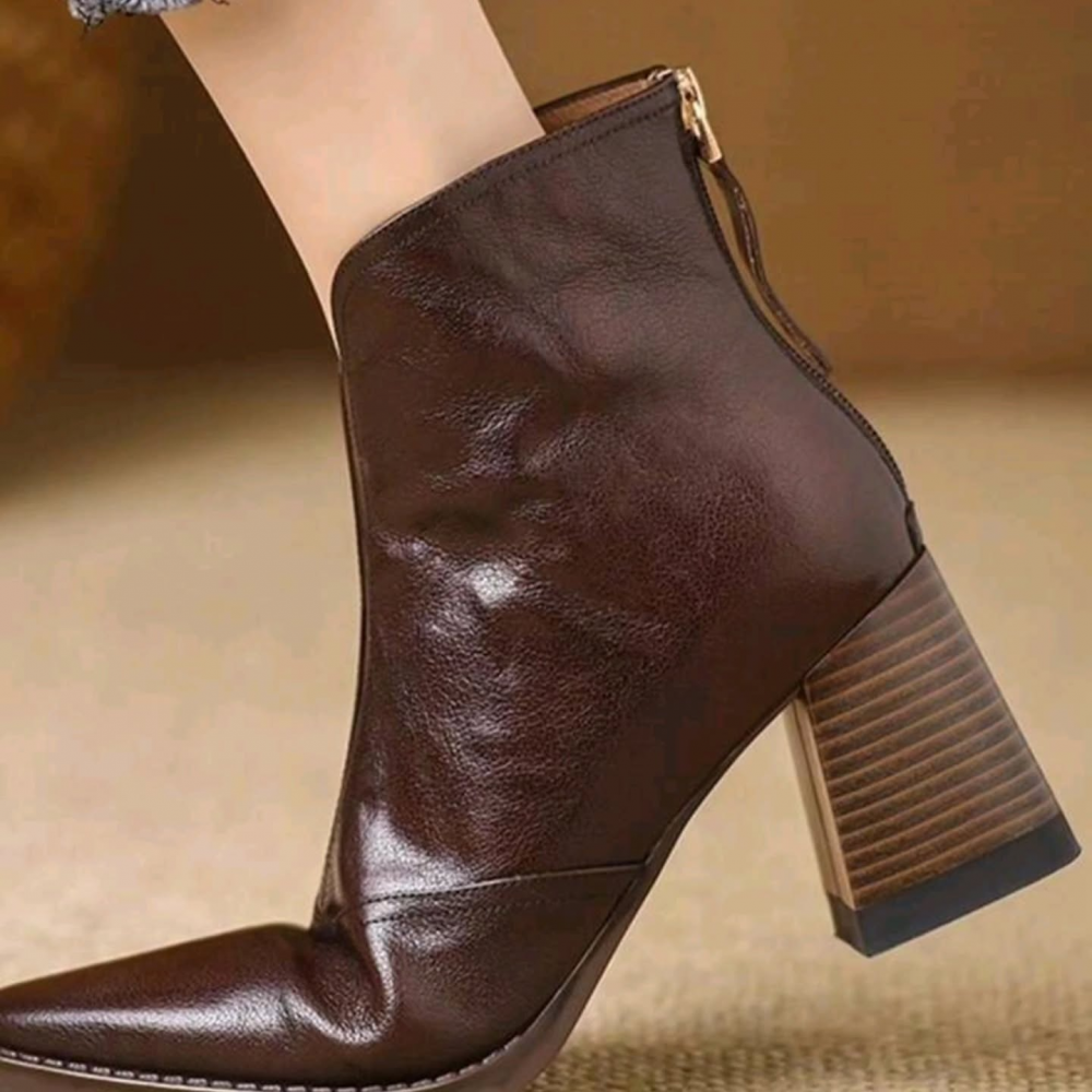 Retro Pointed Toe Chunky Heel Ankle Boots