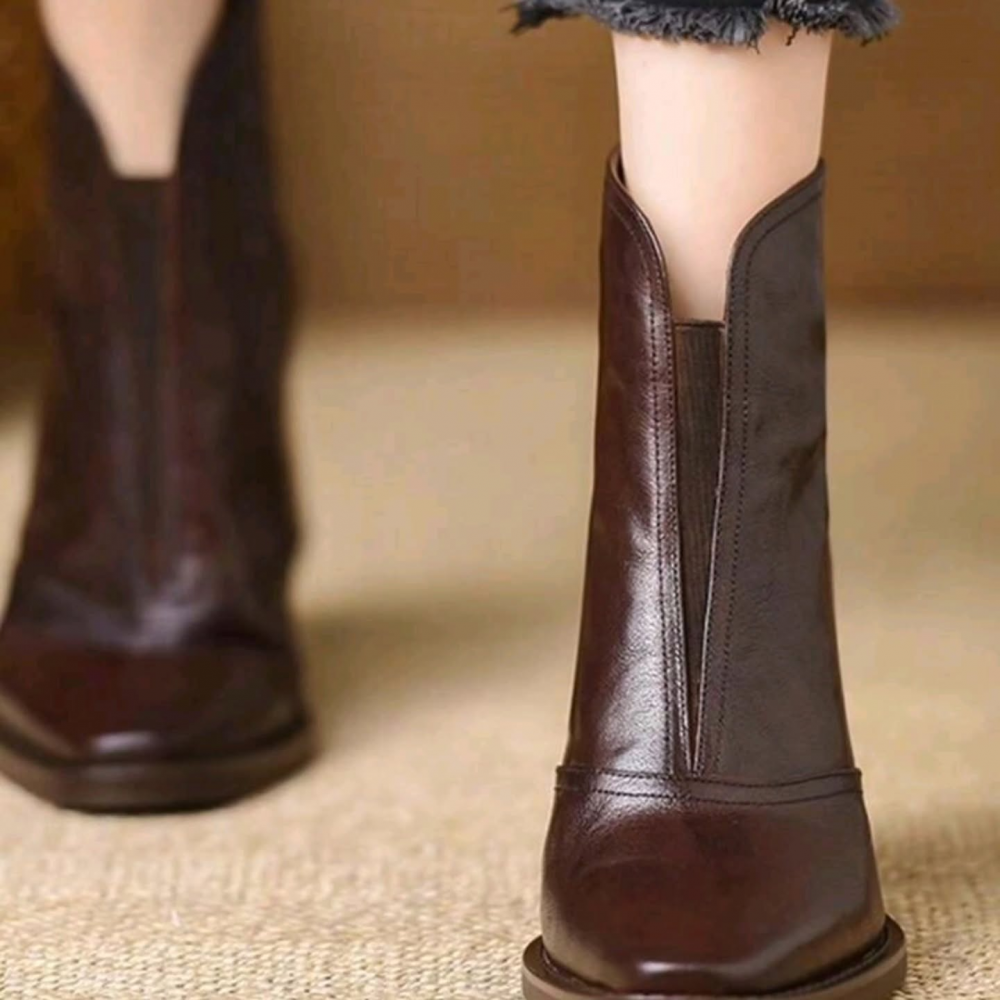 Retro Pointed Toe Chunky Heel Ankle Boots