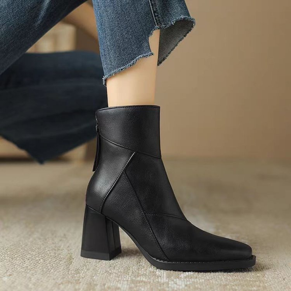 Retro Soft Leather Chunky Heel Ankle Boots