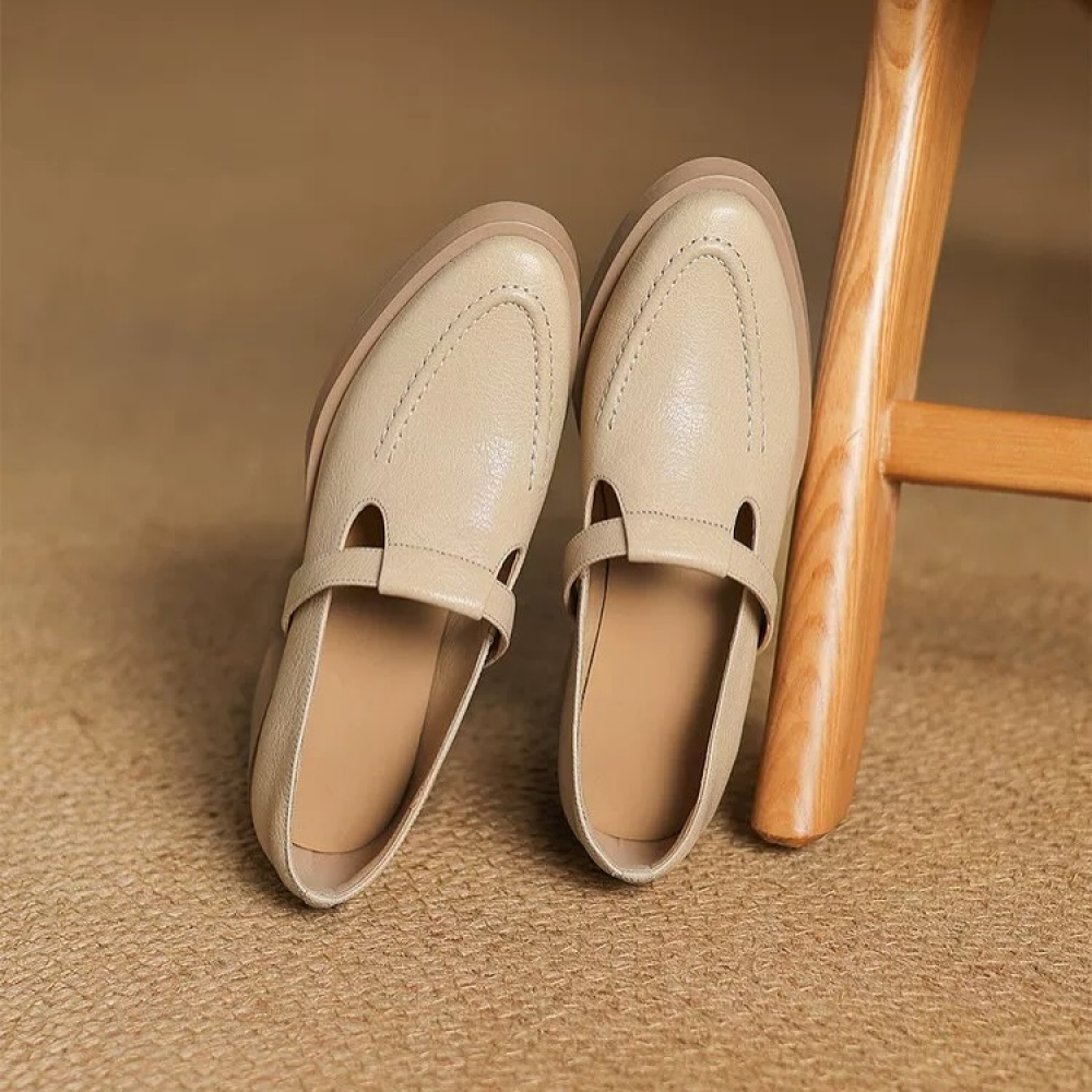 Genuine Leather All-match Thick-soled Chunky Heels