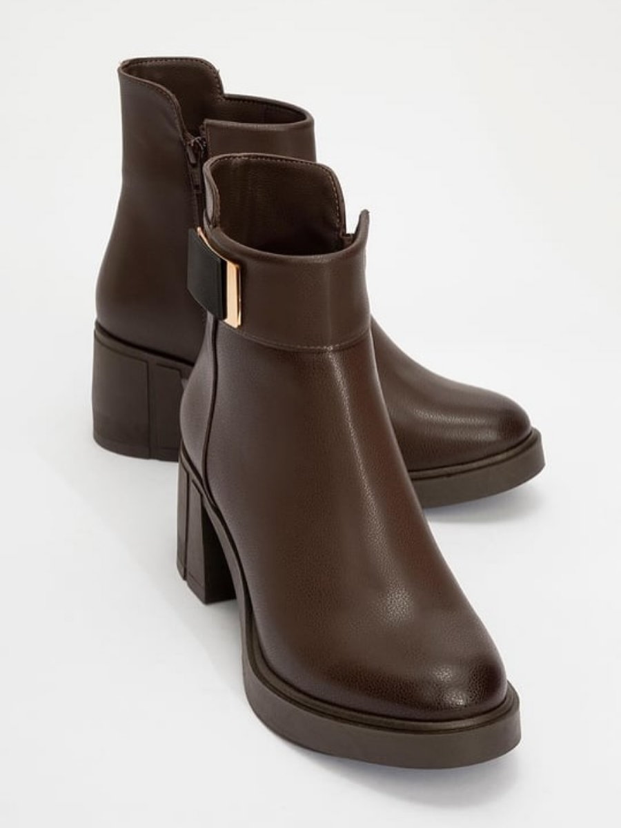 Chunky-heeled Genuine Leather High-heeled Ankle Boots
