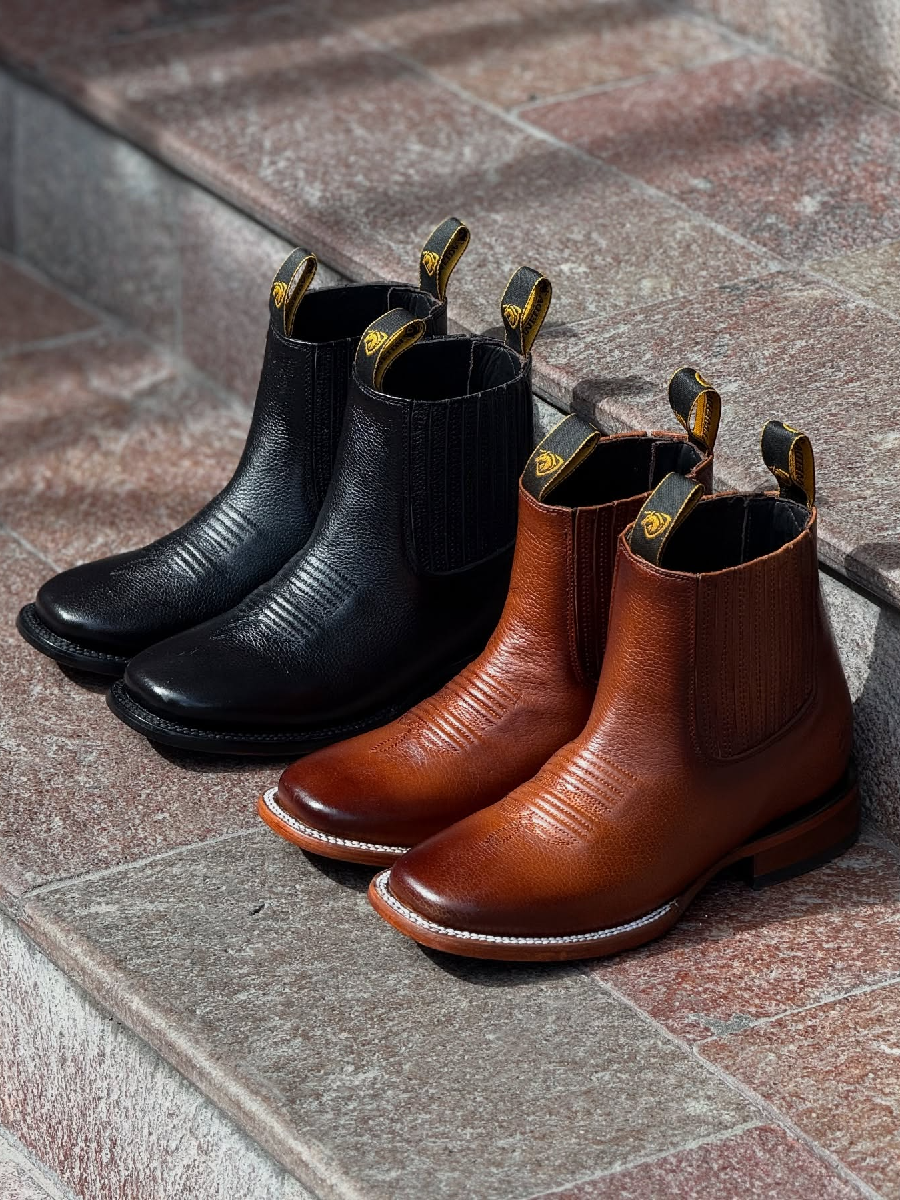 Square Toe Solid Color Handmade Leather Boots