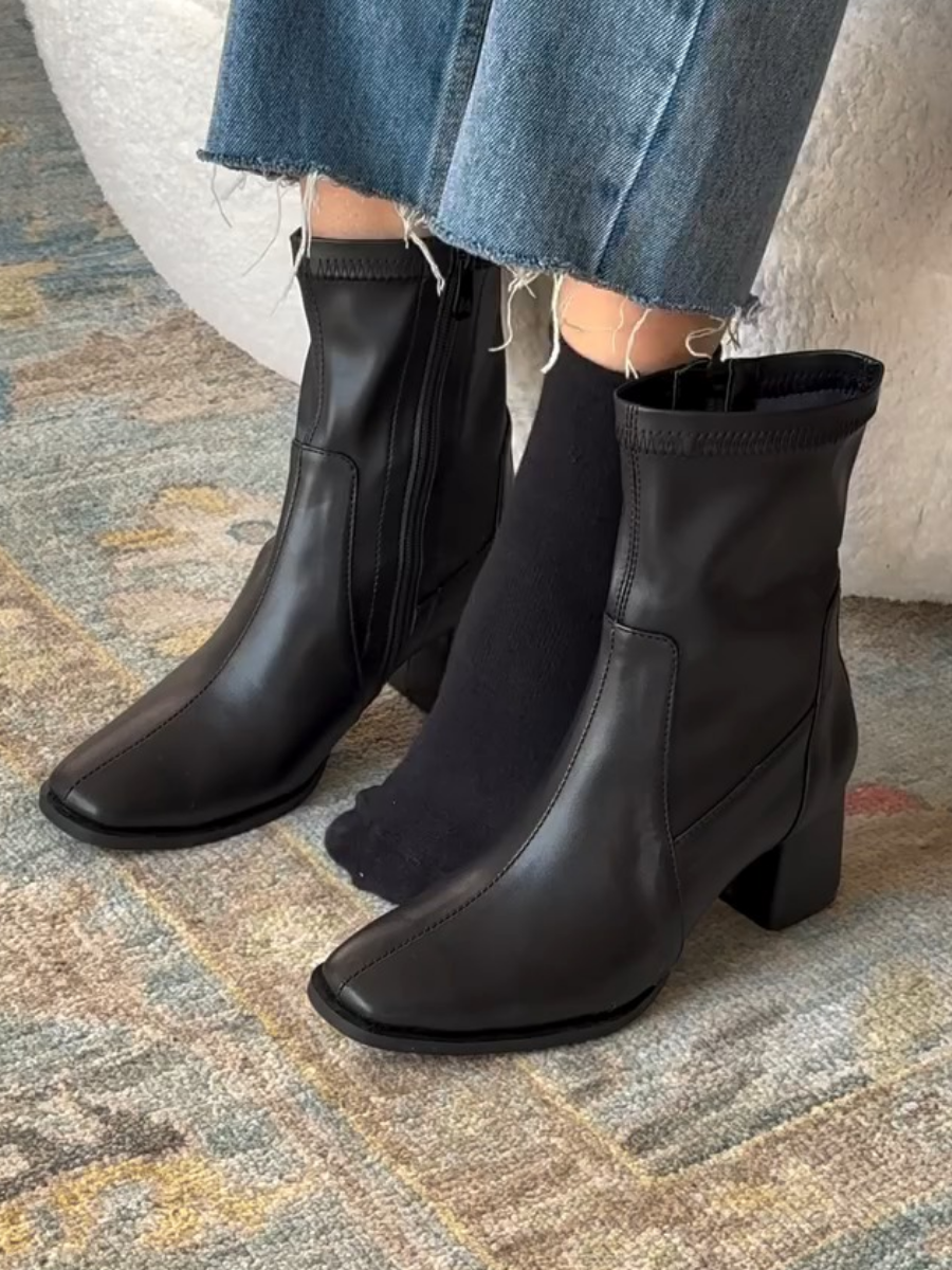Genuine Leather Chunky Heel Ankle Boots