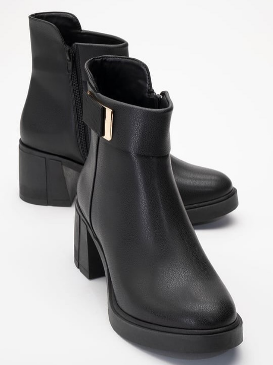 Chunky-heeled Genuine Leather High-heeled Ankle Boots
