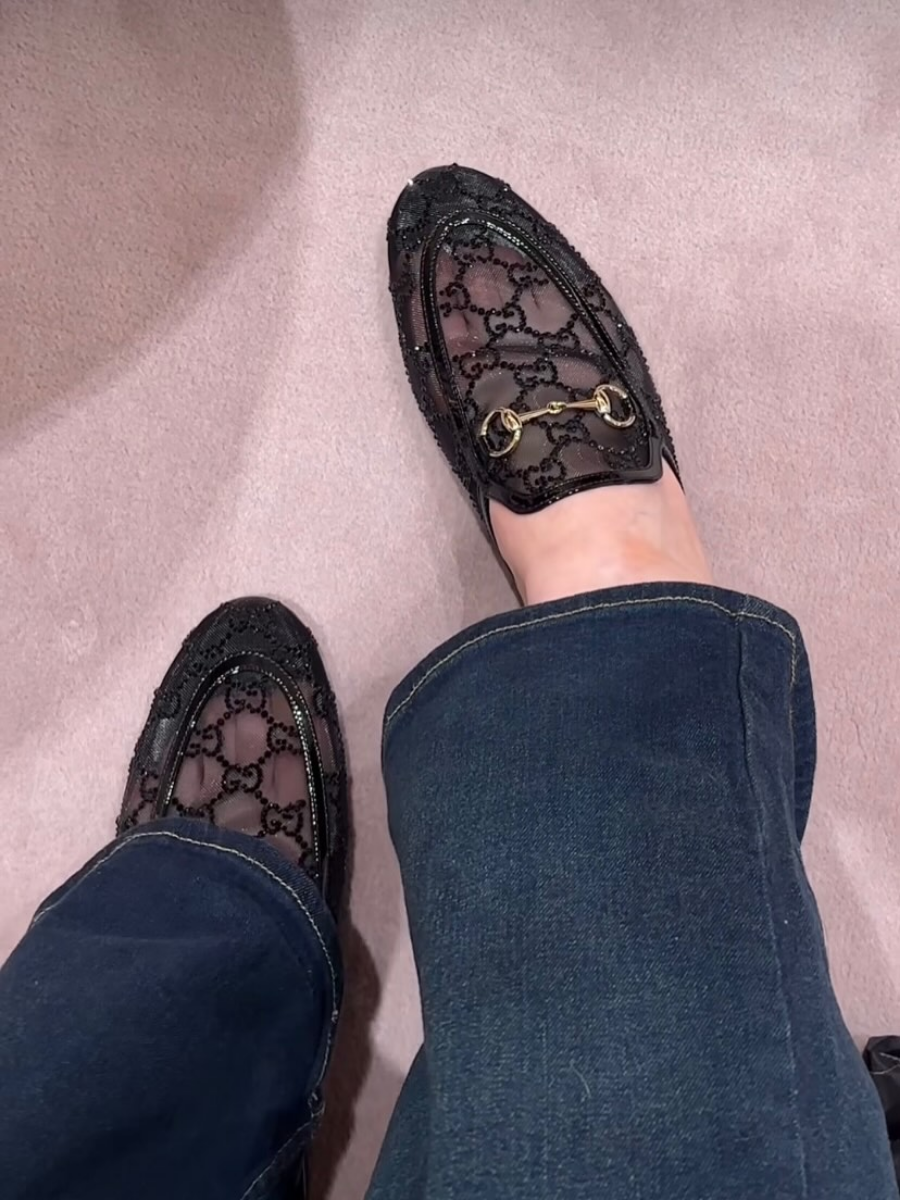 Black Mesh Closed-toe Half Slippers