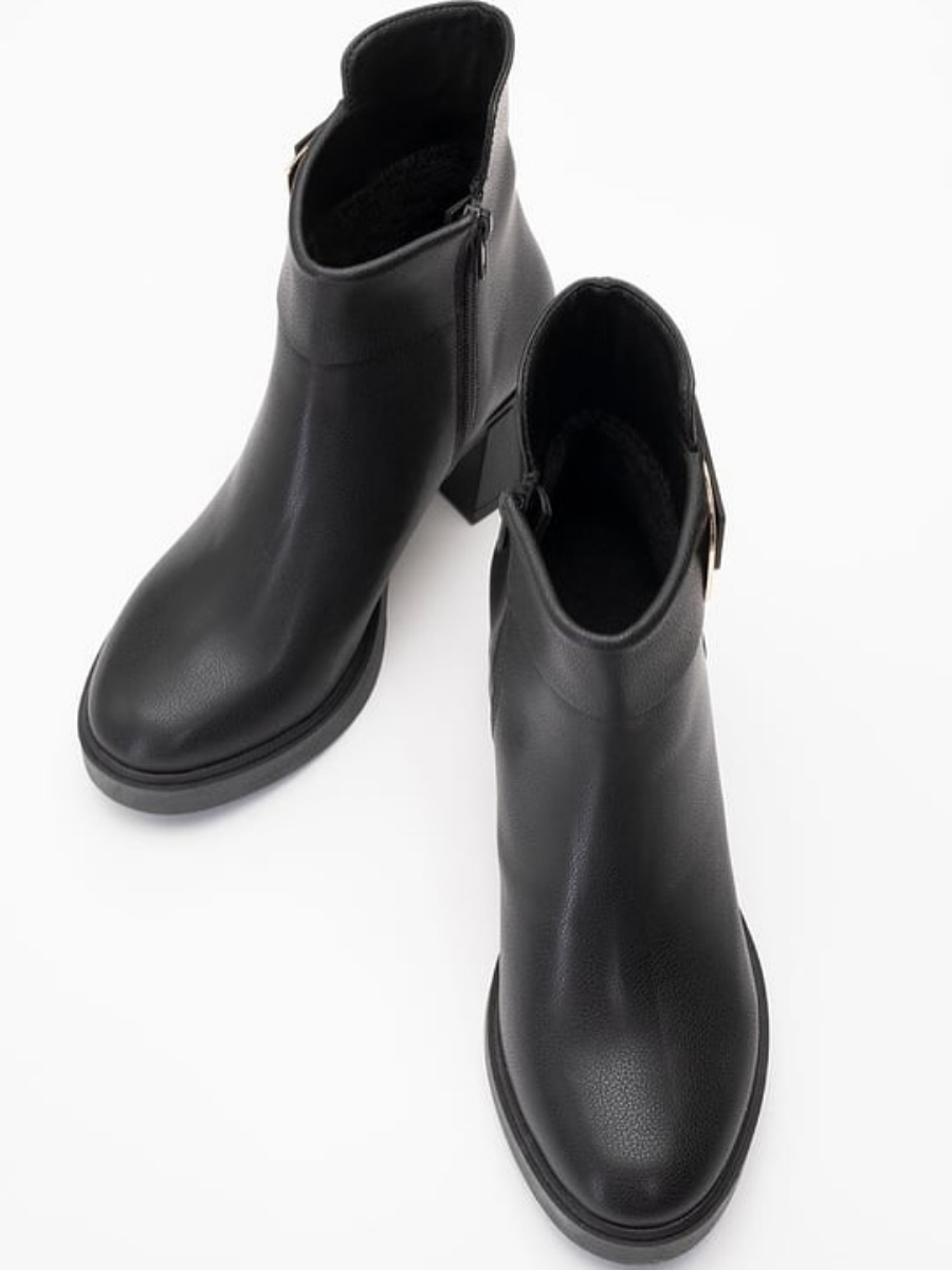 Chunky-heeled Genuine Leather High-heeled Ankle Boots