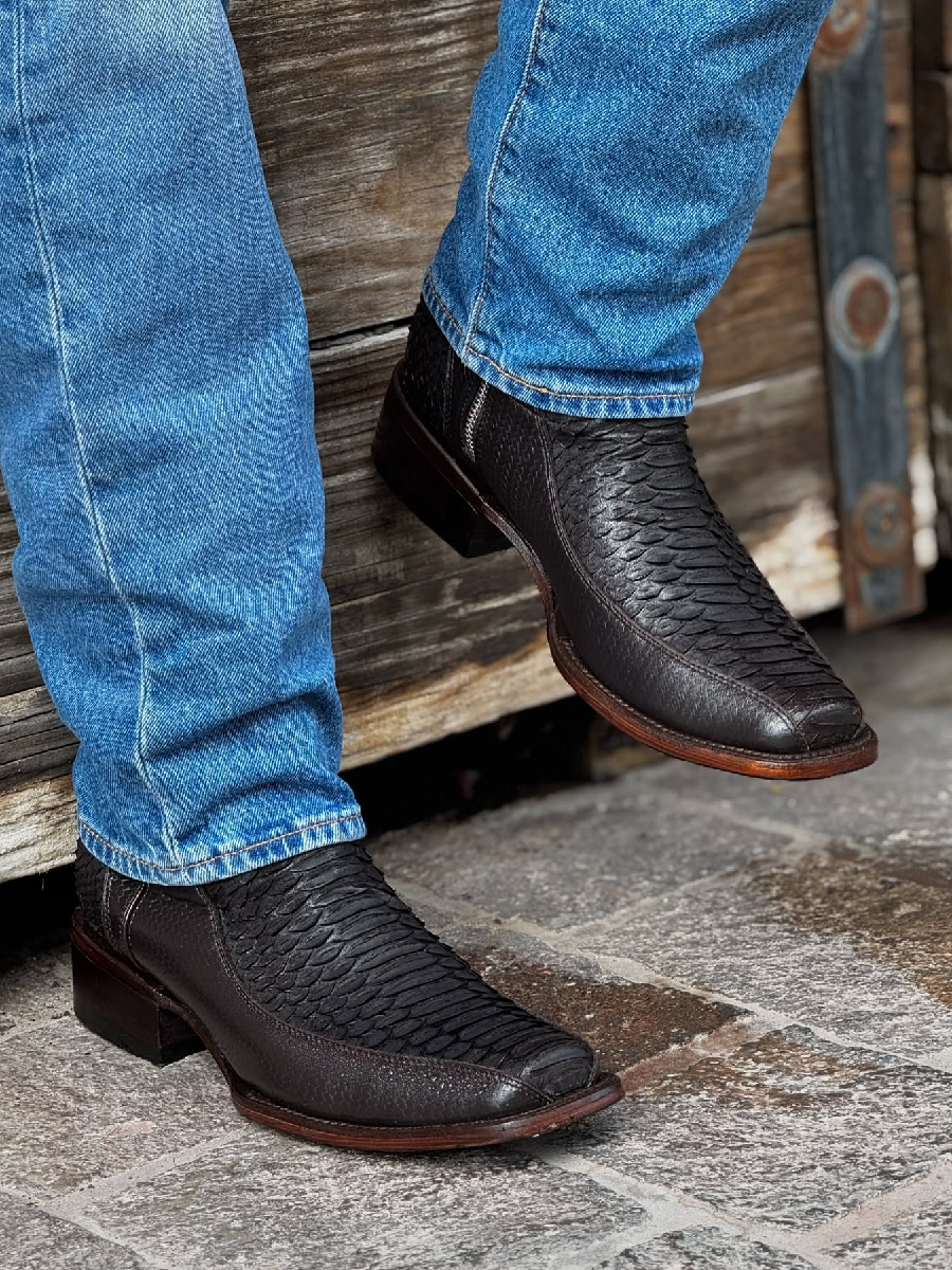 Original Tobacco Square Toe Python Cowboy Boots