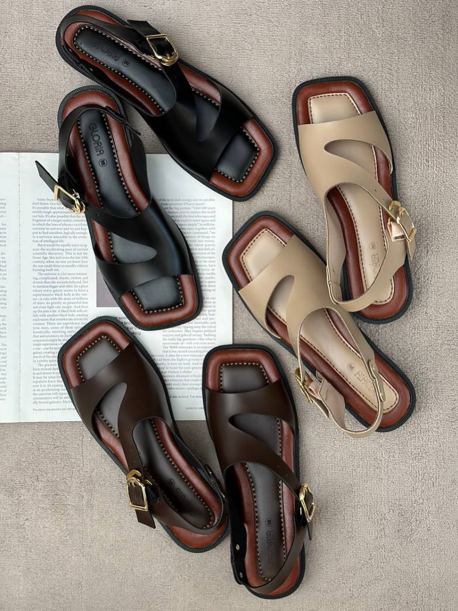 Soft Leather Flat Heel Buckle Sandals