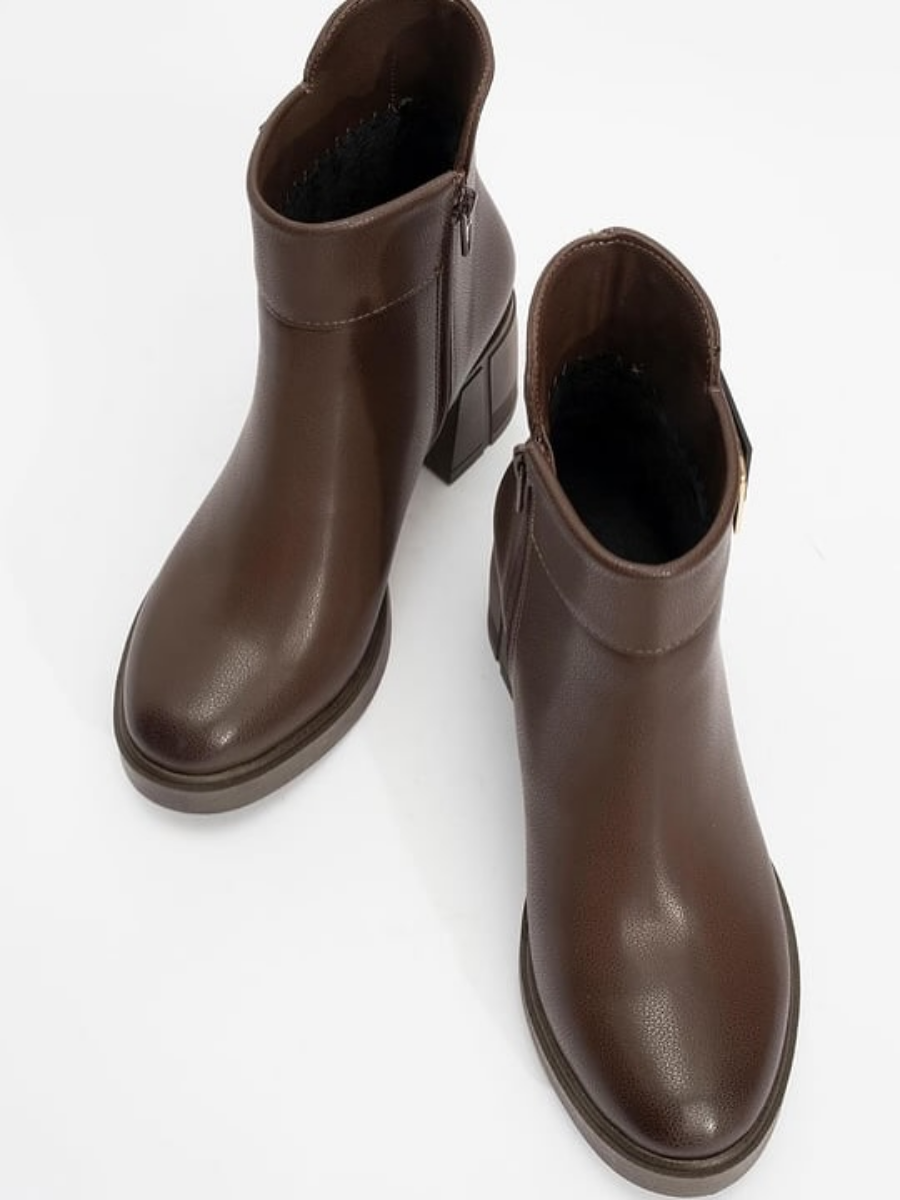 Chunky-heeled Genuine Leather High-heeled Ankle Boots