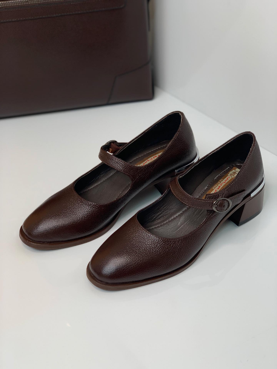 Genuine Leather Chunky Heel Mary Jane Shoes
