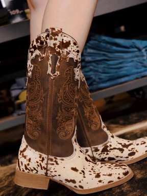 Cow-print Leather Boots
