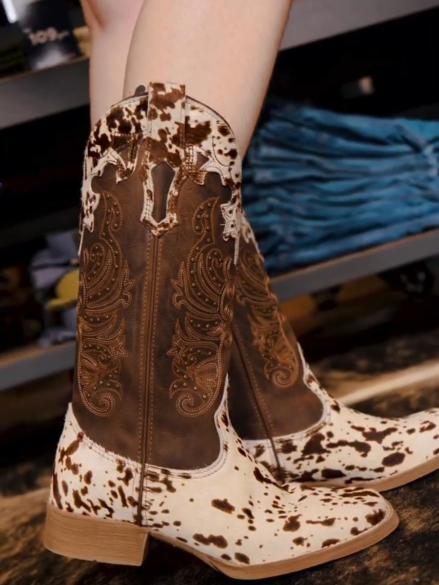 Cow-print Leather Boots