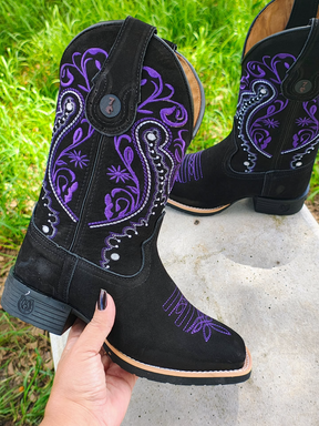 Purple Embroidered Cowboy Boots