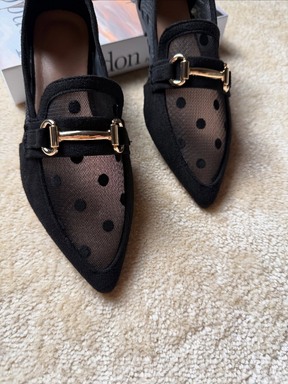 Pointed Toe Flat Polka Dot Mesh Shoes
