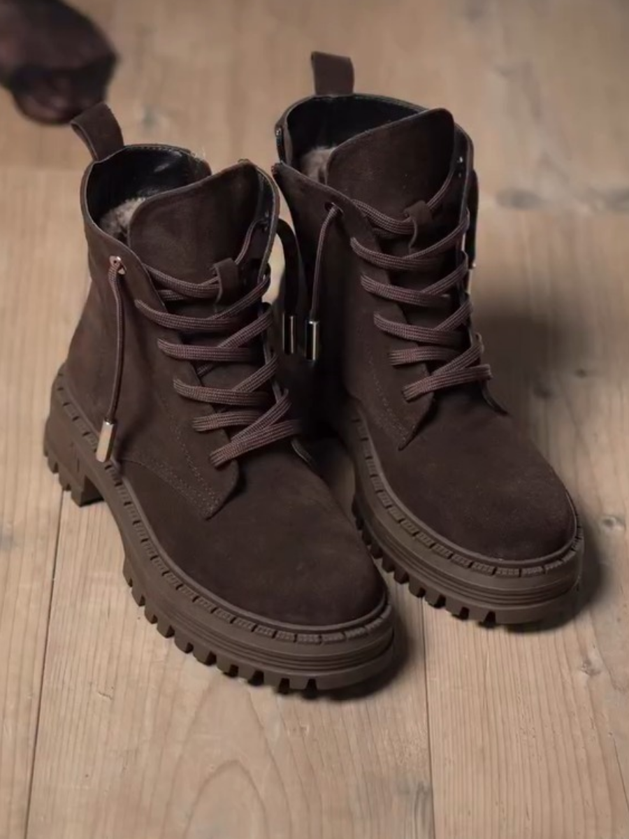 Thick-soled Velvet Lace-up Martin Boots