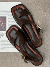 Soft Leather Flat Heel Buckle Sandals