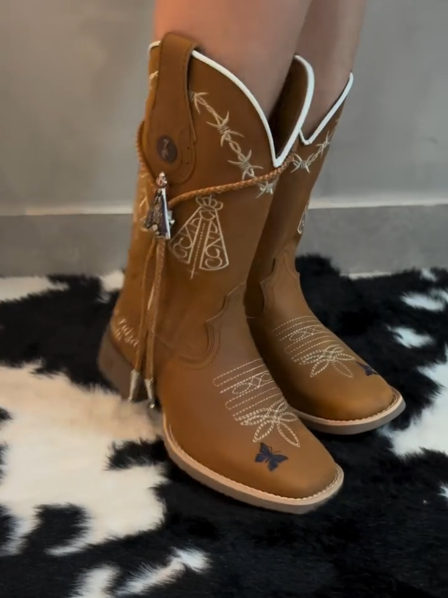 Brown Embroidered Cowboy Boots