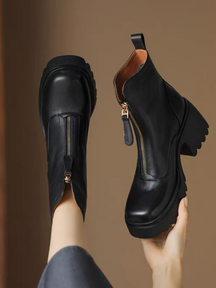 High-heeled Chunky Leather Martin Boots