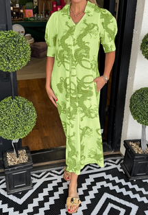Dragon Printed Midi Dress
