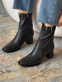 Genuine Leather Chunky Heel Ankle Boots