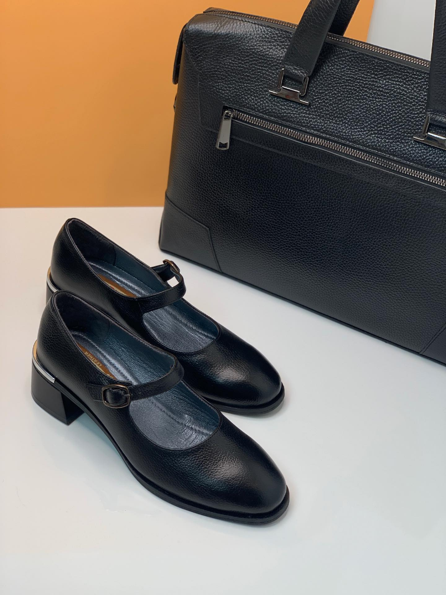 Genuine Leather Chunky Heel Mary Jane Shoes