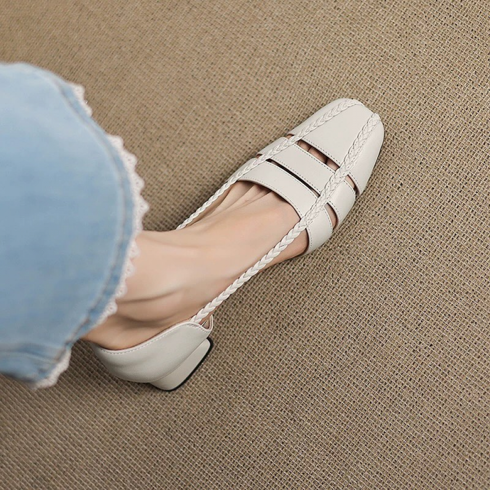 Square Toe Shallow Hollow Casual Closed Toe Sandals