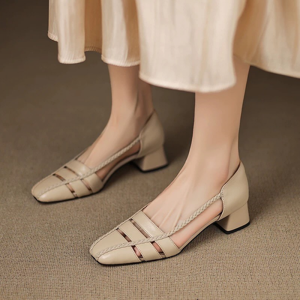 Square Toe Shallow Hollow Casual Closed Toe Sandals