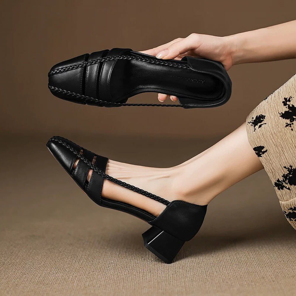 Square Toe Shallow Hollow Casual Closed Toe Sandals