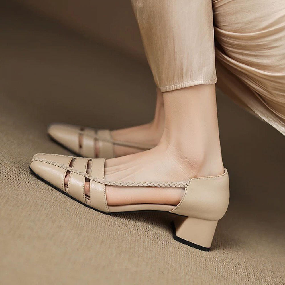 Square Toe Shallow Hollow Casual Closed Toe Sandals