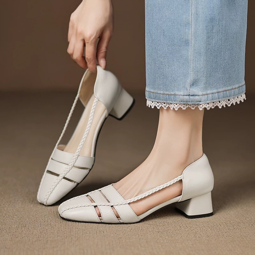Square Toe Shallow Hollow Casual Closed Toe Sandals