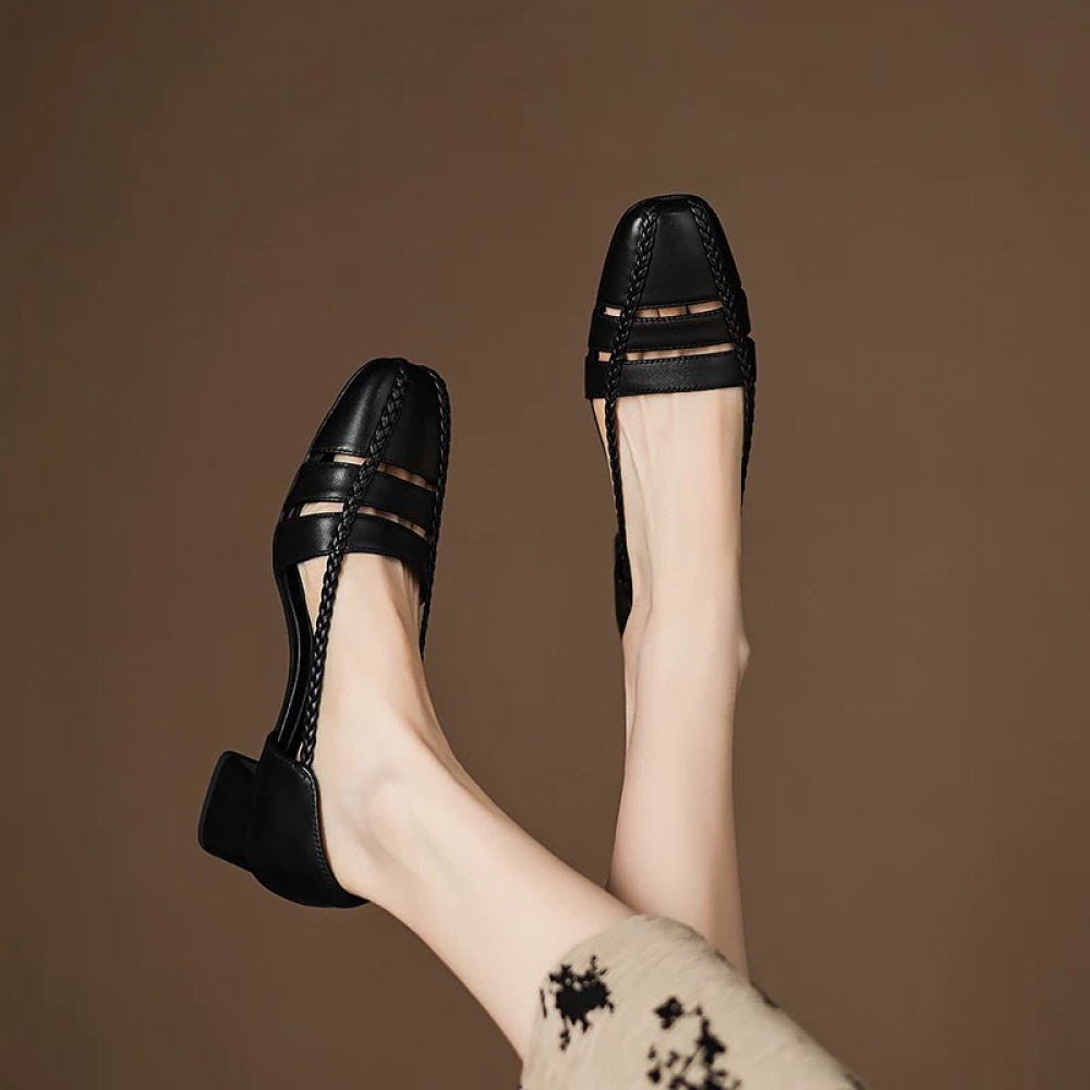 Square Toe Shallow Hollow Casual Closed Toe Sandals