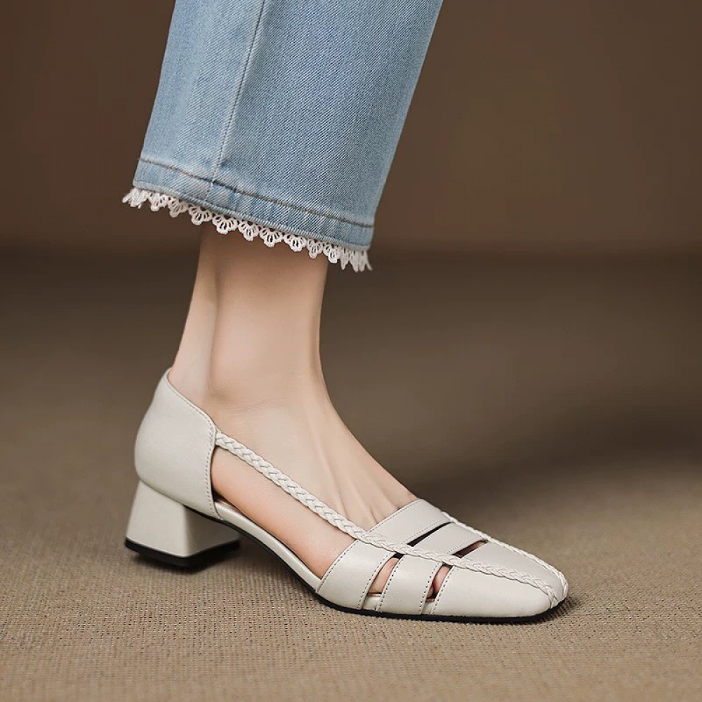 Square Toe Shallow Hollow Casual Closed Toe Sandals