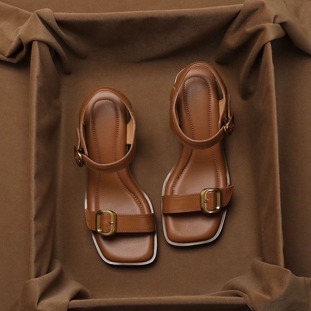 Strapless Chunky-heeled Leather Platform Sandals