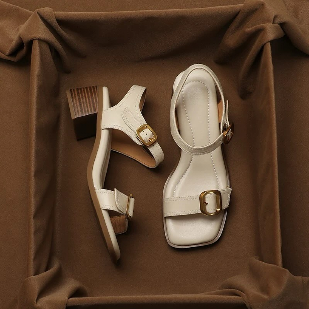 Strapless Chunky-heeled Leather Platform Sandals