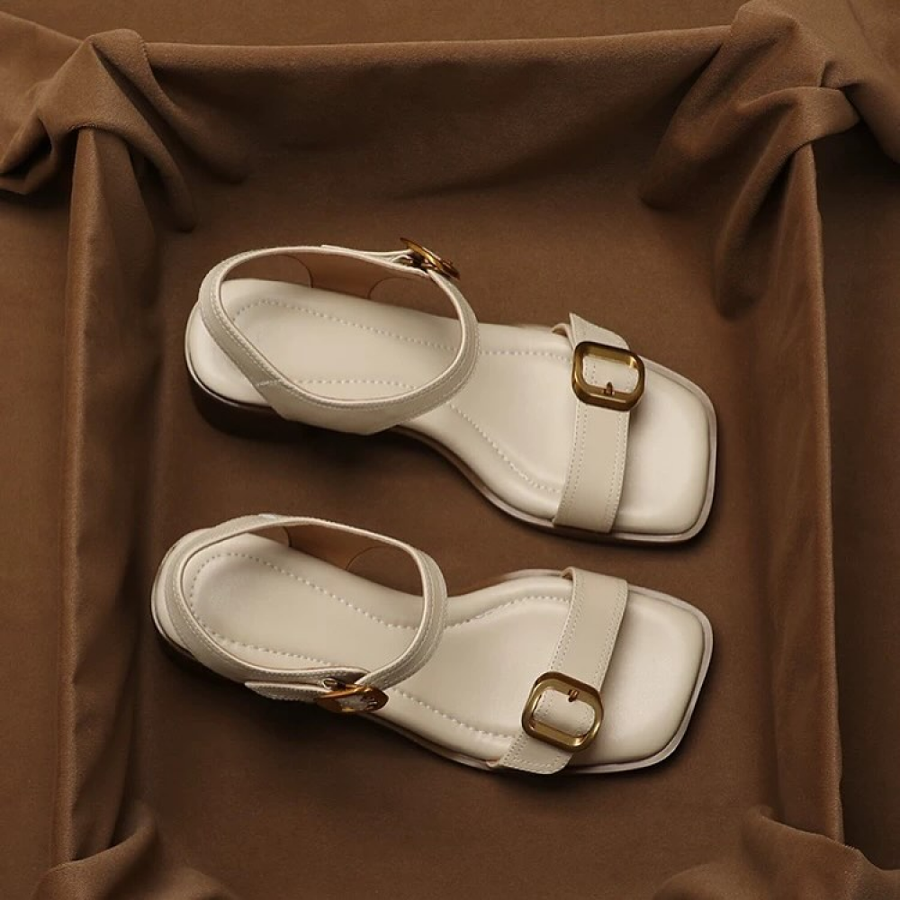 Strapless Chunky-heeled Leather Platform Sandals