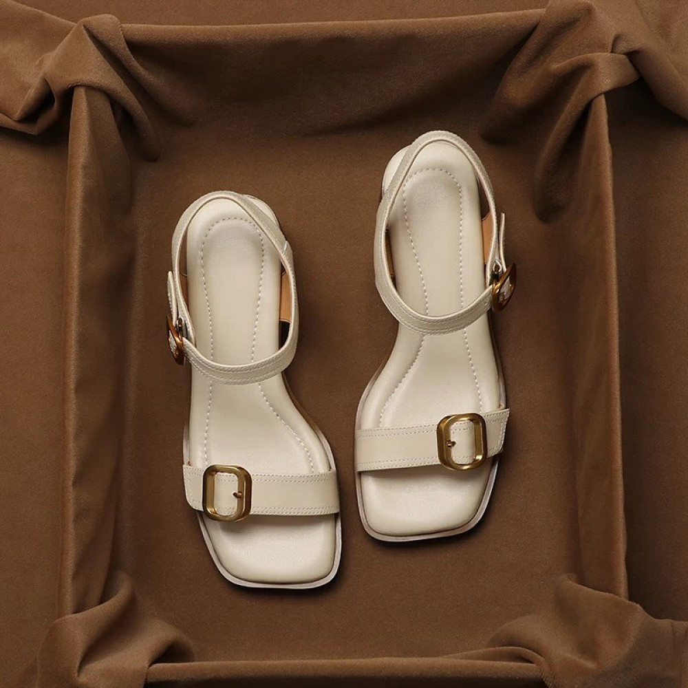 Strapless Chunky-heeled Leather Platform Sandals