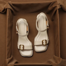 Strapless Chunky-heeled Leather Platform Sandals