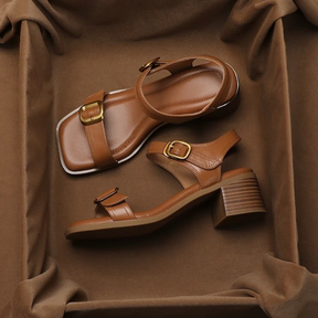 Strapless Chunky-heeled Leather Platform Sandals