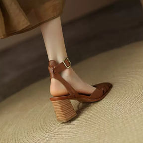 Block-heeled Cutout Leather Sandals