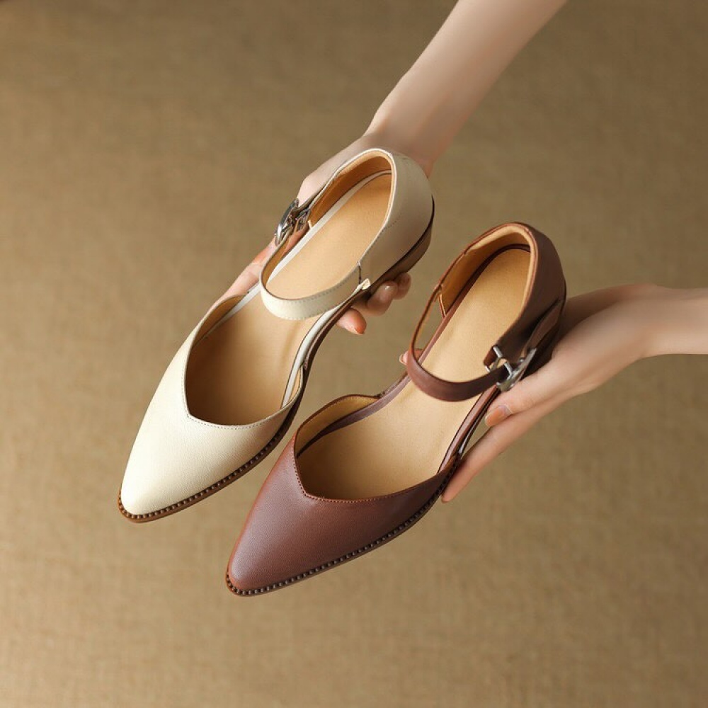 Nude Closed-toe Block-heeled Sandals