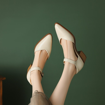 Nude Closed-toe Block-heeled Sandals