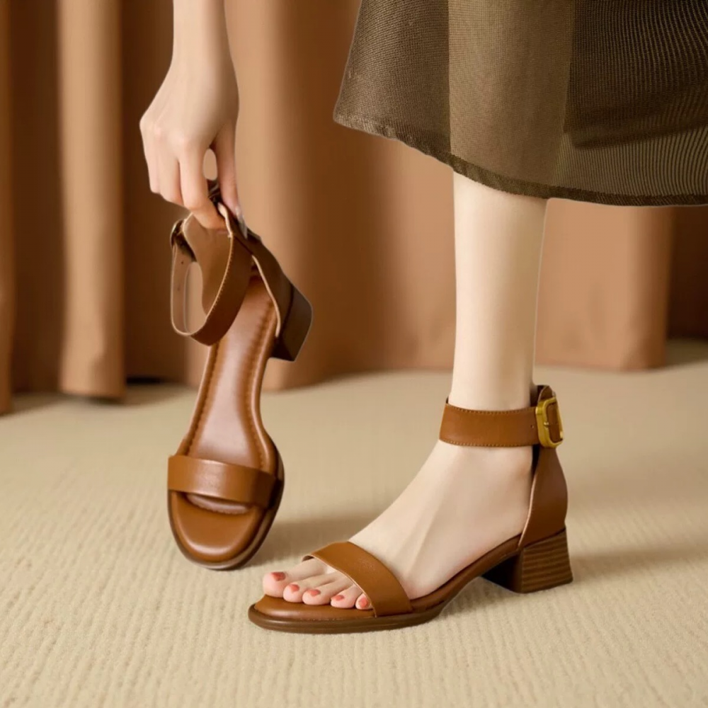 Block Heel Zipper Retro Sandals