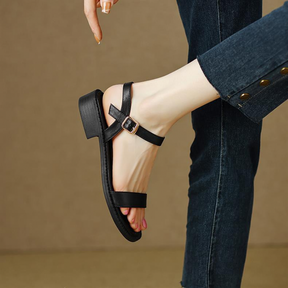 One-strap Flat Soft-soled Leather Sandals